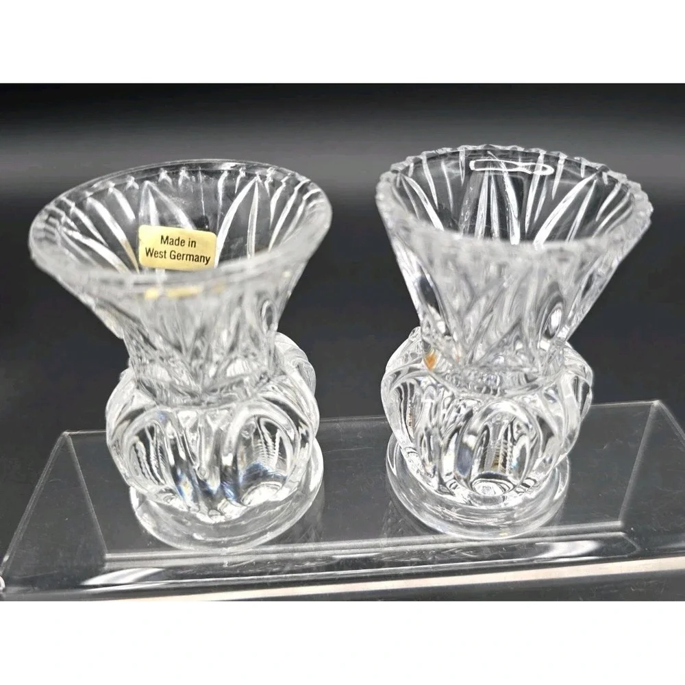 Set Of 2‎ VINTAGE PRESSED GLASS CLEAR DIAMOND CUT TOOTHPICK HOLDERS